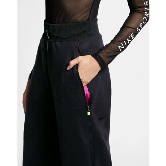 Nike Women Size S Black Pink Sportswear Tech Pack Fleece Wide Leg Sweatpants Gym - Picture 5 of 17
